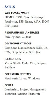 Mobile view of my online resume.