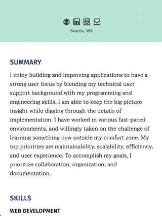 Tablet view of my online resume.