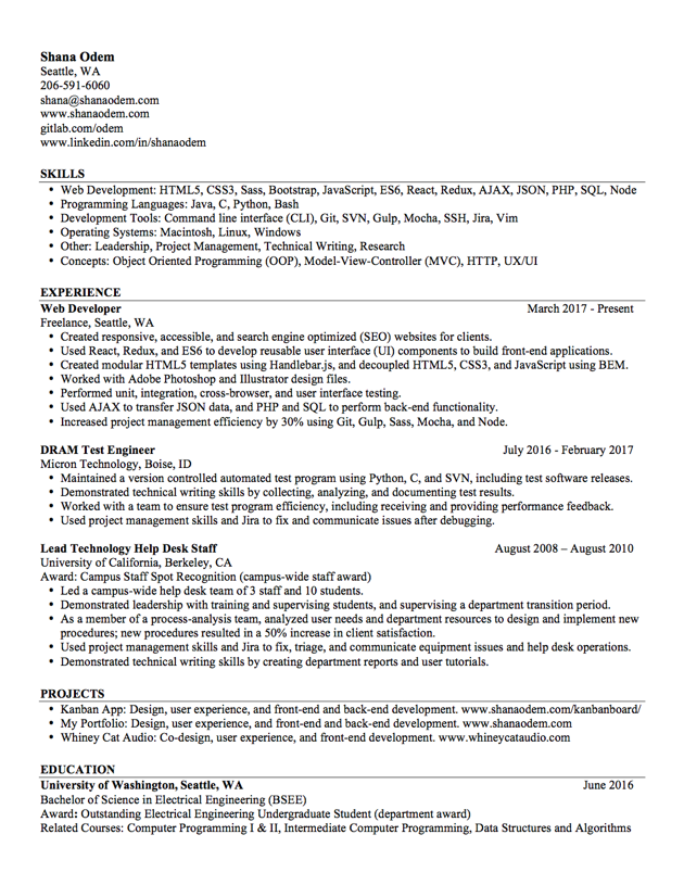 My text only resume version.