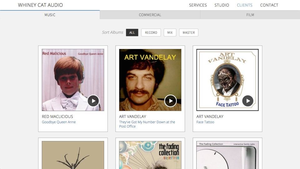 Desktop view of Whiney Cat Audio's website